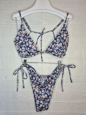 Zaful Triangle Bikini High Cut Cheeky Texture Two-Piece XLarge Avantgarde New